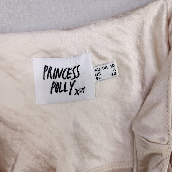 Princess Polly Satin Slip Mini Dress Size 6 Womens Champagne Spaghetti Strap - Picture 9 of 11